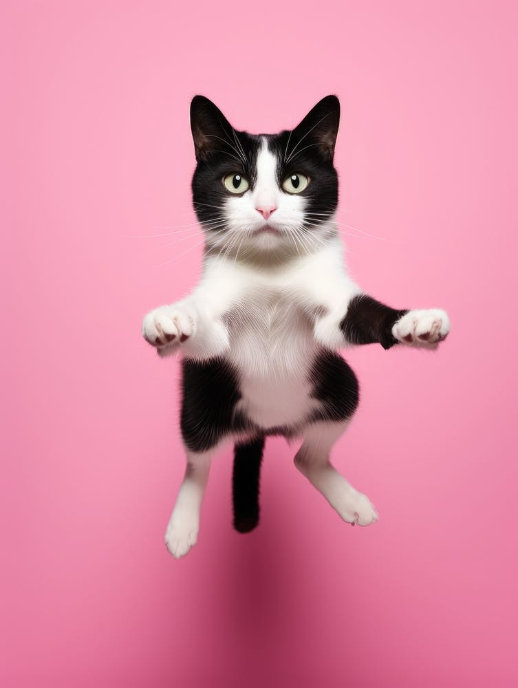 Cat Jumping On Pink Background 1