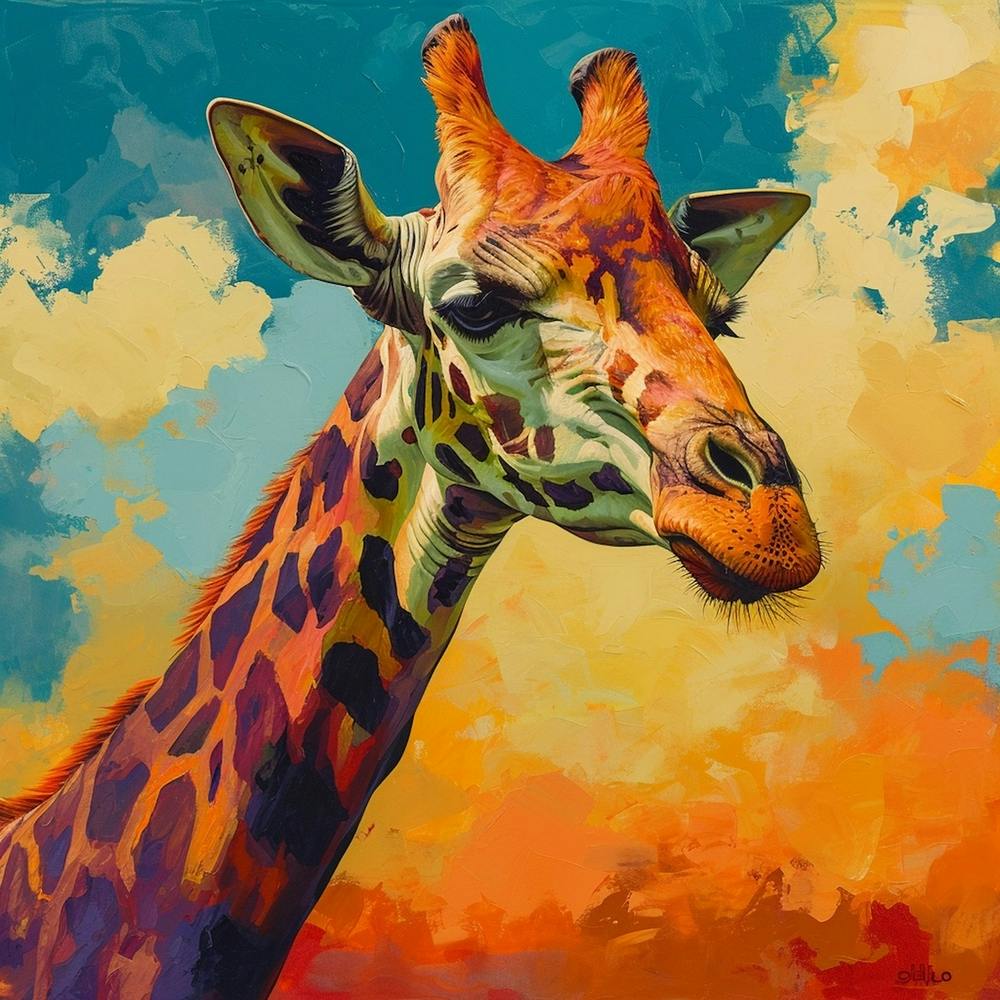 Impasto Warm Giraffe Portrait 2
