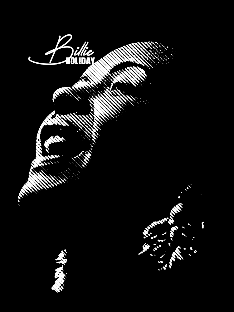 Billie Holiday AmericanJazz Singer Black & White Line Art