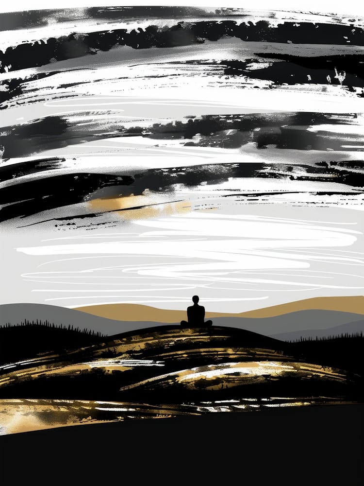 Meditating Man On A Hill