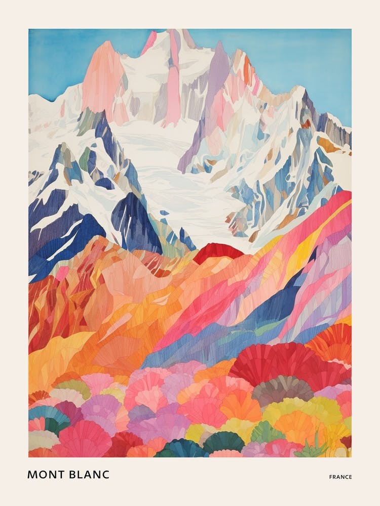 Mont Blanc France 2 Colourful Mountain Illustration Poster