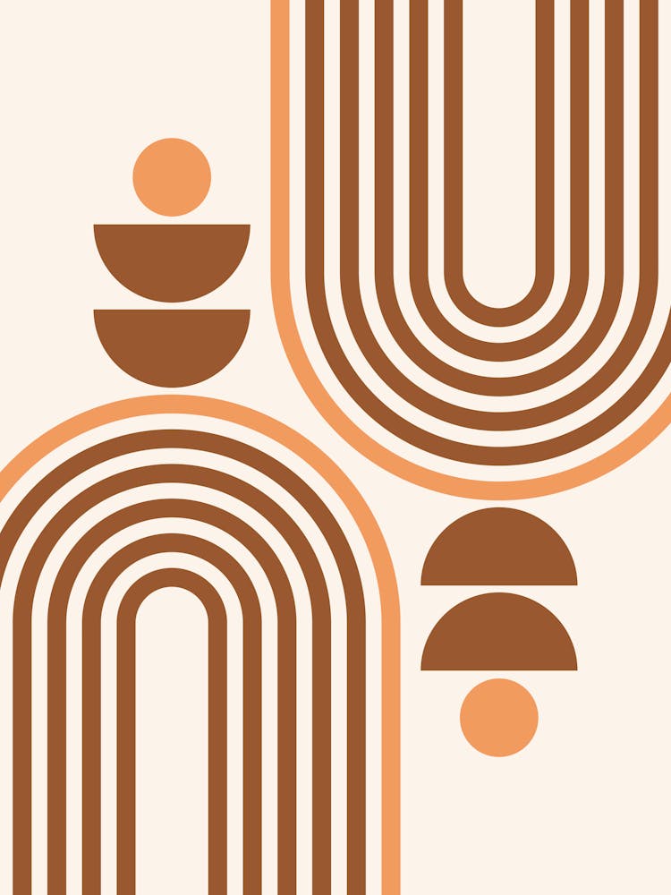 Midcentury Modern Geometric Arch Sun Abstract 1 In Terracotta Brown 01