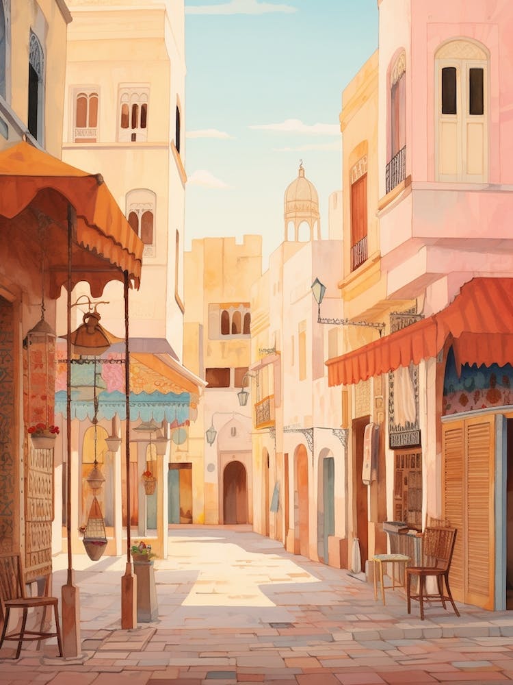 Casablanca Morocco 2 Vintage Pink Travel Illustration