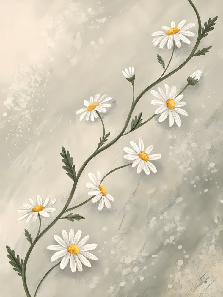 Oil Painting Style Minimalist Daisy Chain On Texture