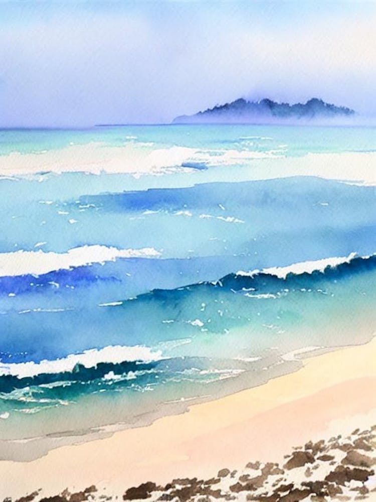 Tanjung Aru Beach, Kota Kinabalu, Malaysia Watercolour