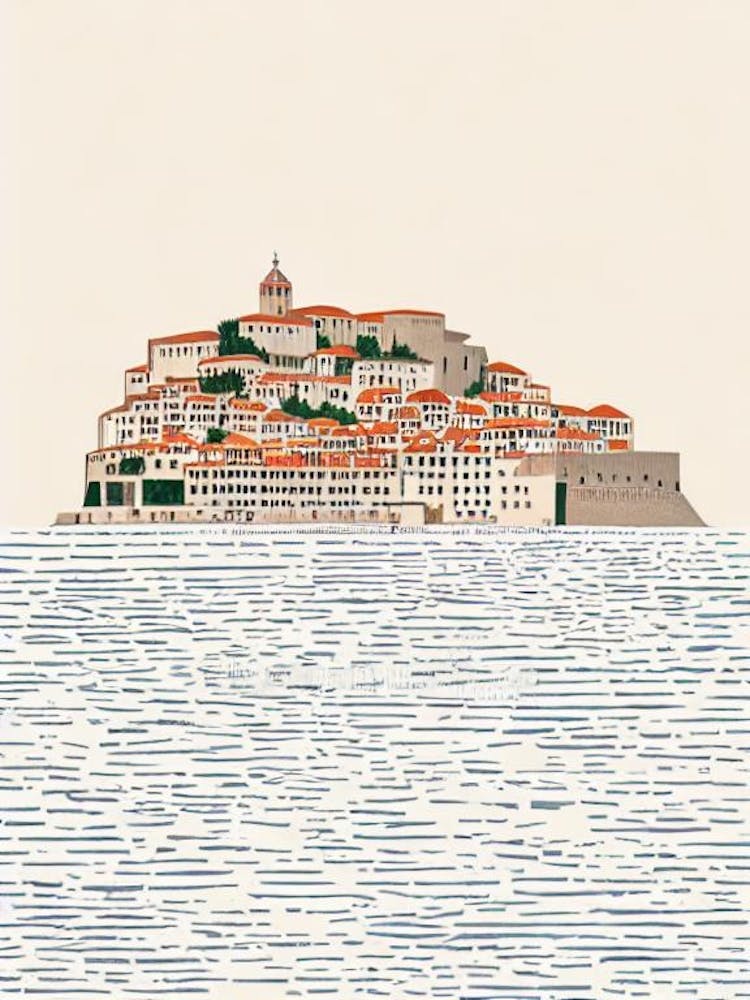 Dubrovnik Old Town Croatia Boho Landmark Illustration