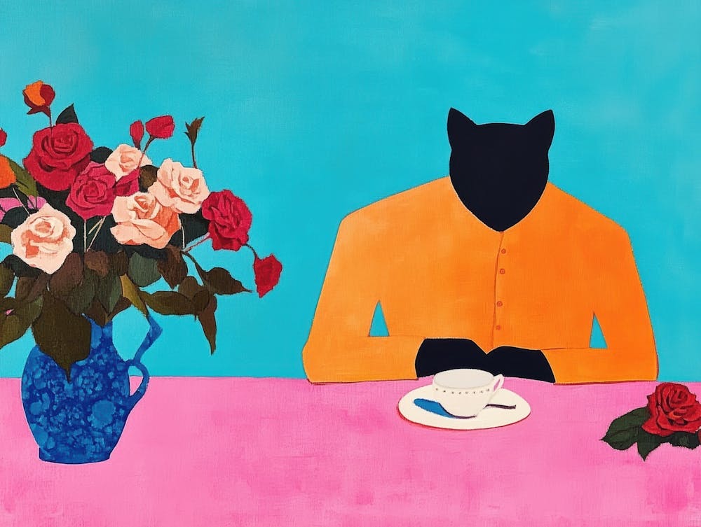 Cat And Roses