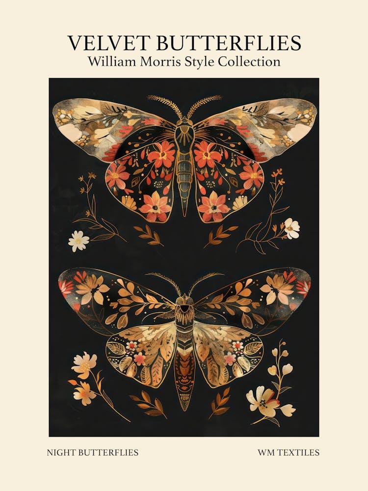 Velvet Butterflies Collection Night Butterflies William Morris Style 9