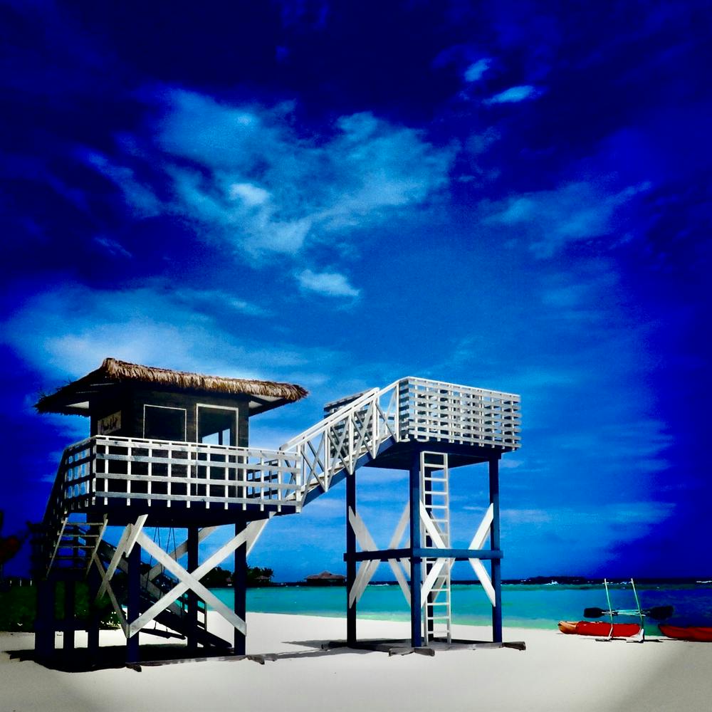 Lifeguard Tower Bright Blue Landscape Maldives Beach Vivid