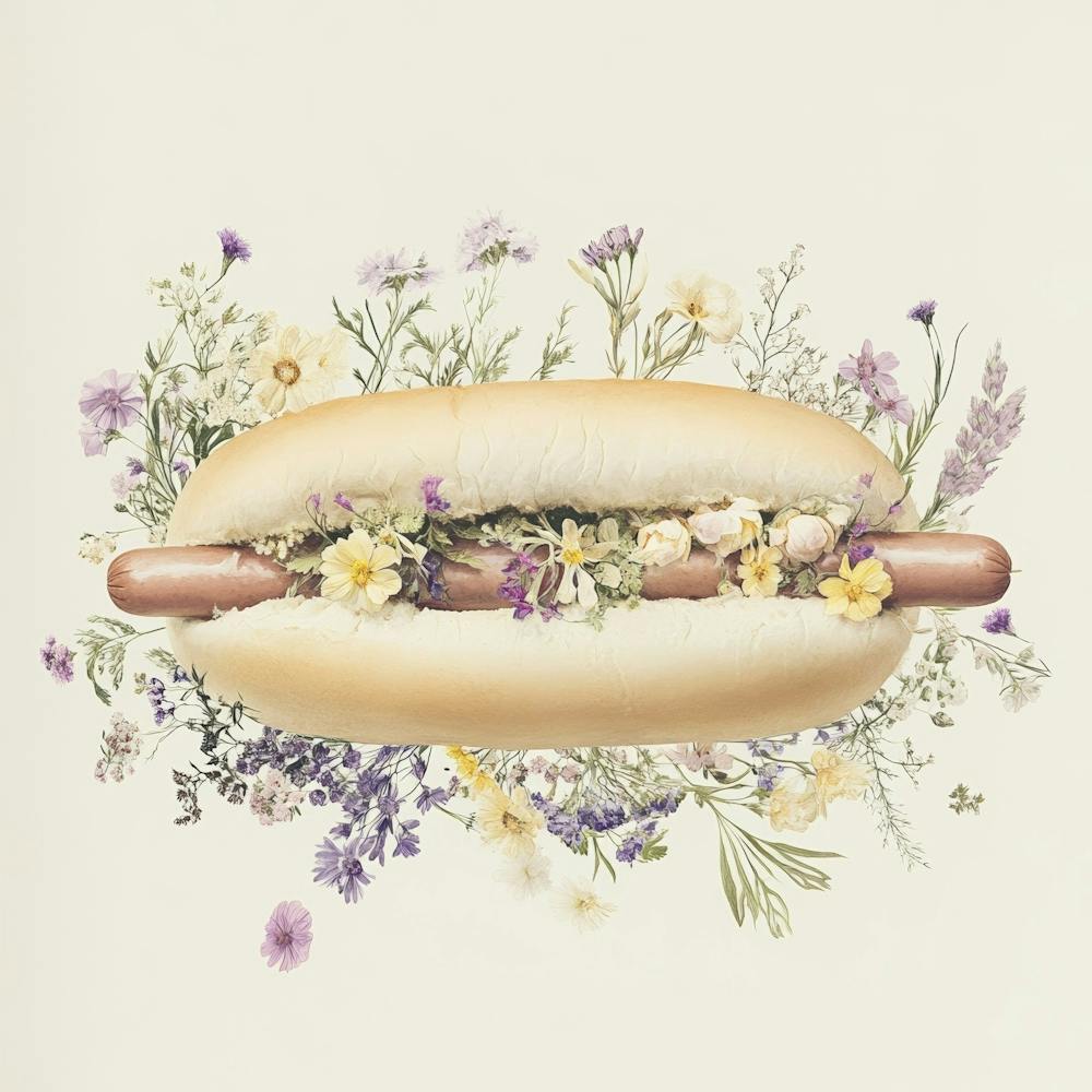 Hot Dog With Wildflowers Art