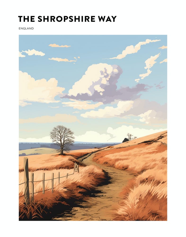 The Shropshire Way England 1 Hiking Trail Landscape Poster