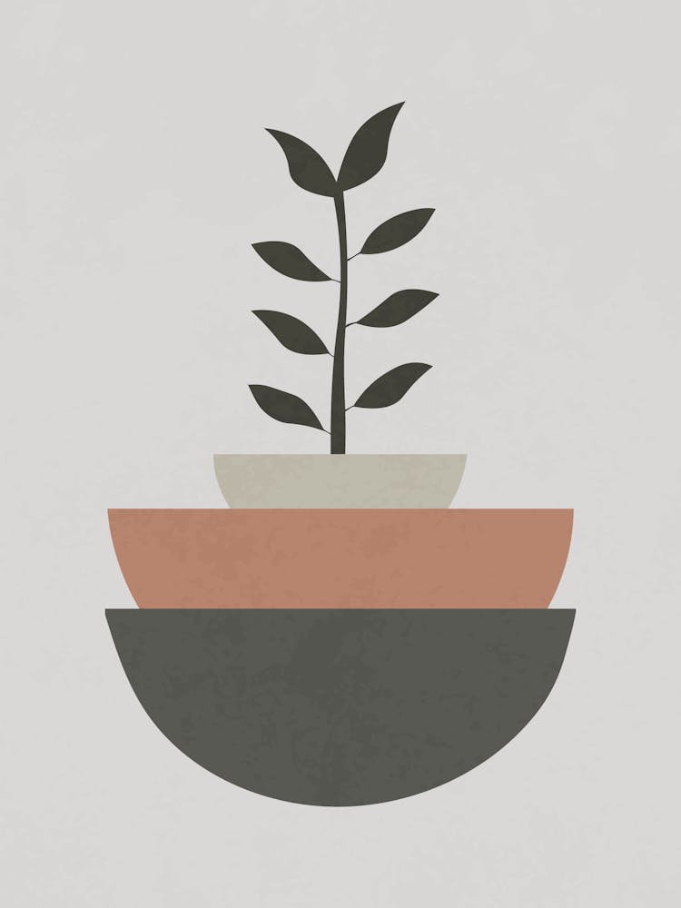 Minimalist Botanical Art with Layered Geometric Shapes