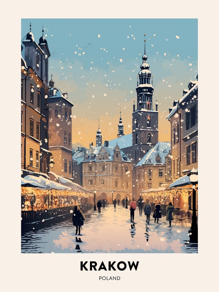 Winter Night  Travel Poster Krakow Poland 4