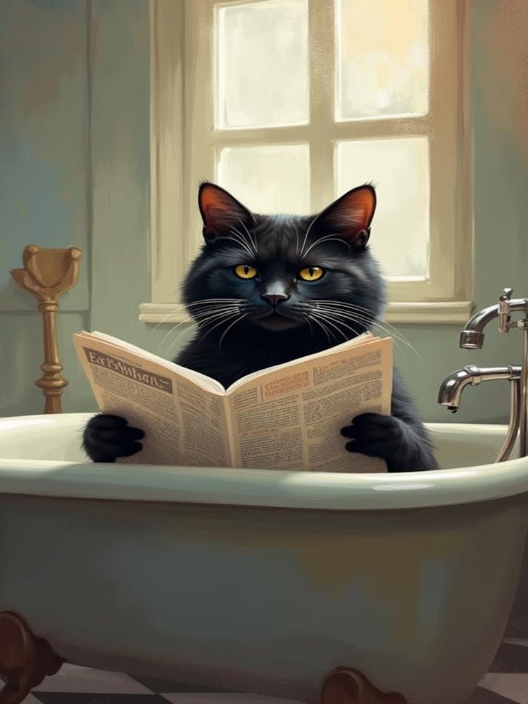Black Cat Reading A Newspaper