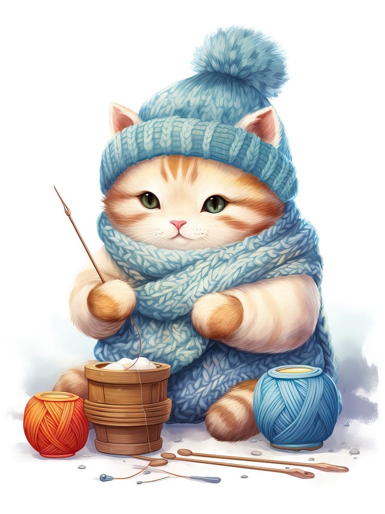 Kawaii Cat Drawings Knitting 2