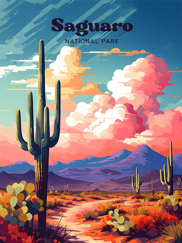 Saguaro National Park Tucson Arizona Vibrant Modern Travel Art