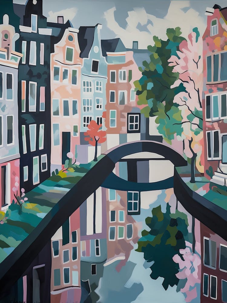 Amsterdam Canal Summer Aerial View Painting 3