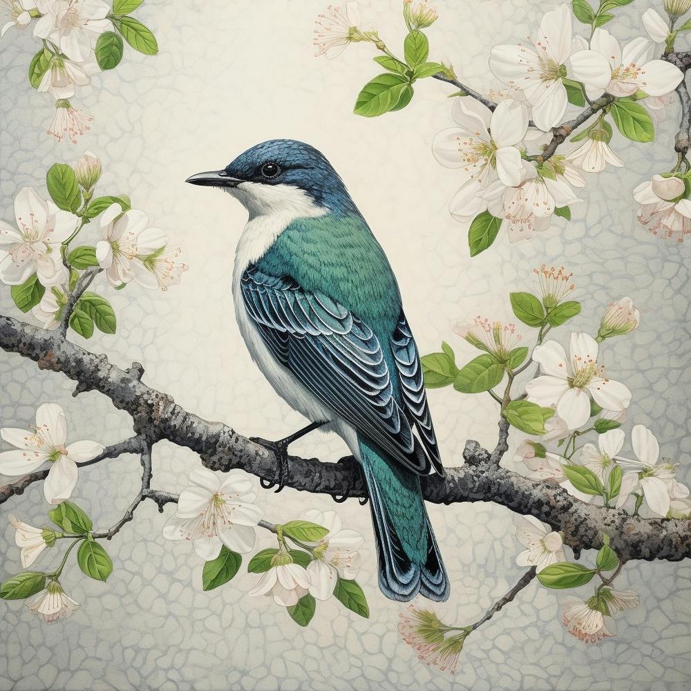 Ohara Koson Inspired Bird Painting Eastern Bluebird 4 Square