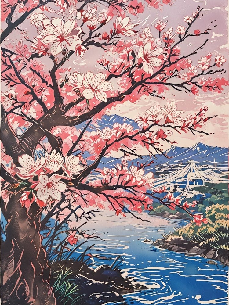 Cherry Blossoms By The River