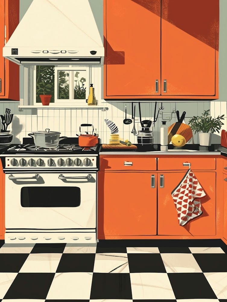 Retro Tiled Kitchen Illustration 1