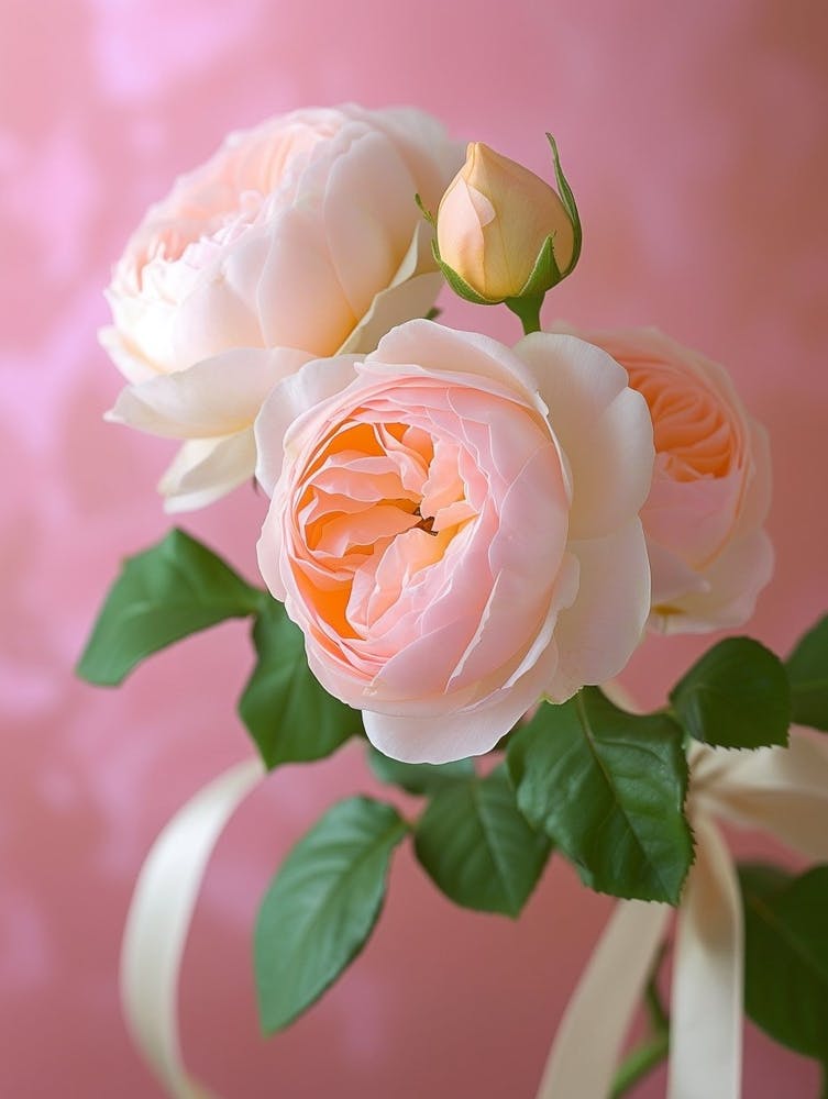 English Roses Painting Rose With A Ribbon 1