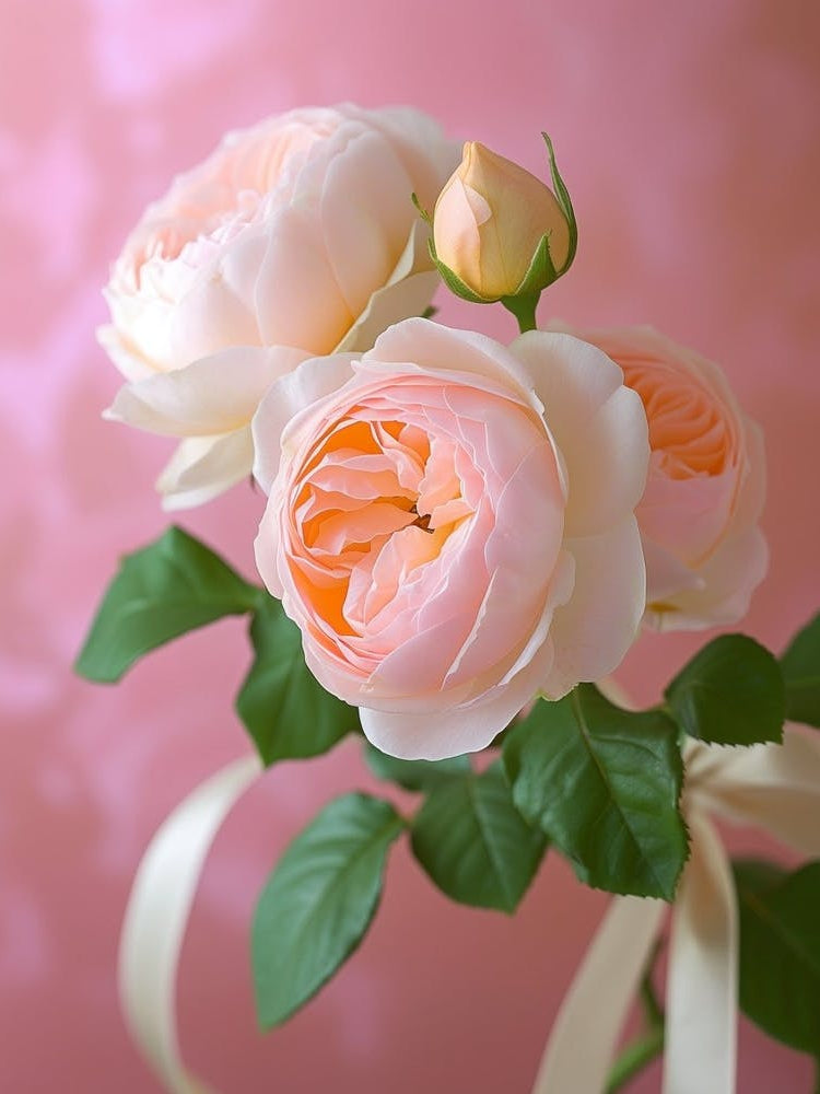 English Roses Painting Rose With A Ribbon 1