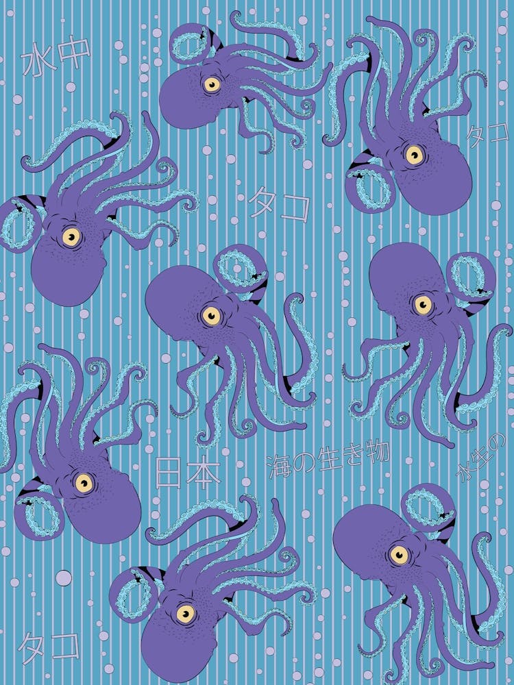 Vintage Blue Octopus Pattern