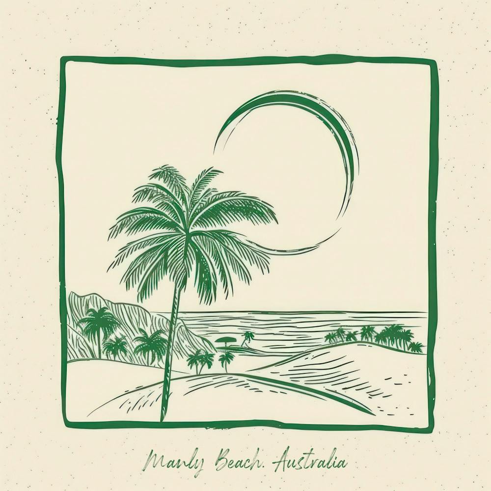 Manly Beach, Australia Grüne Line Art Illustration