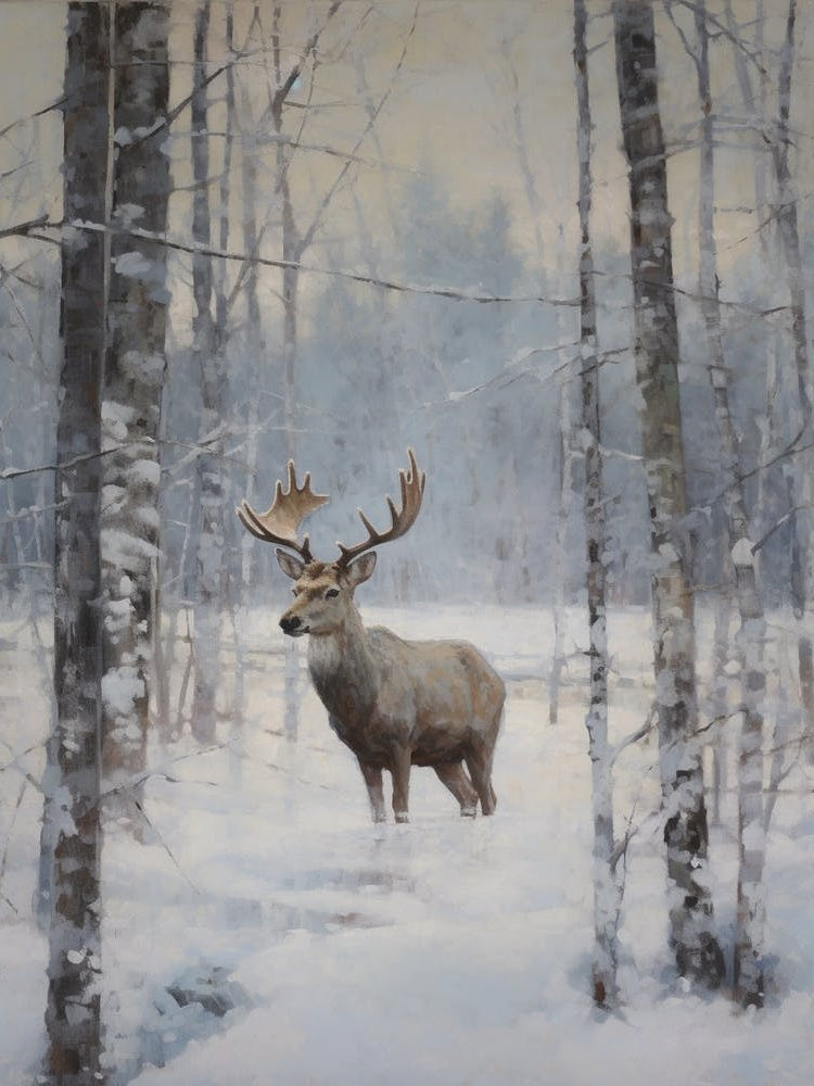 Vintage Winter Animal Painting Moose 1