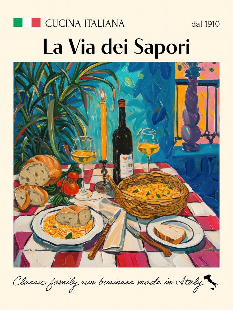 La Via Dei Sapori Trattoria Italian Poster Food Kitchen
