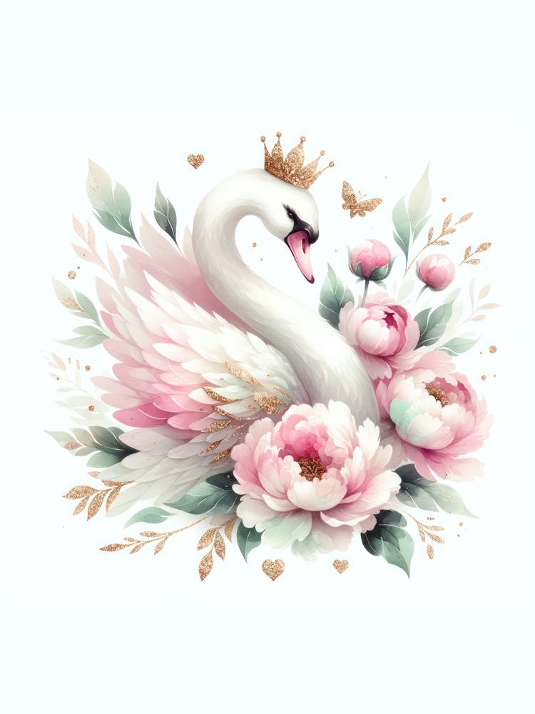 Floral Swan Nursery Wall Art