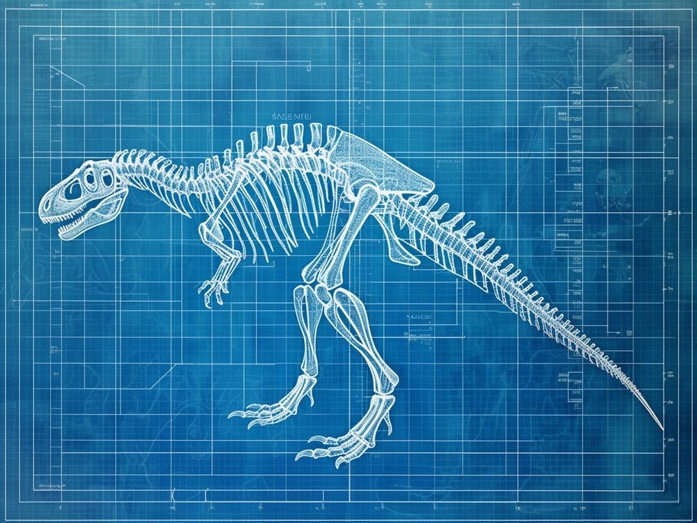 Squelette de Gallimimus Plan Dessiné à la Main 1