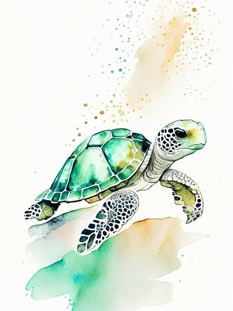 Hatching Sea Turtle, Sea Turtle Minimalist Watercolour 1
