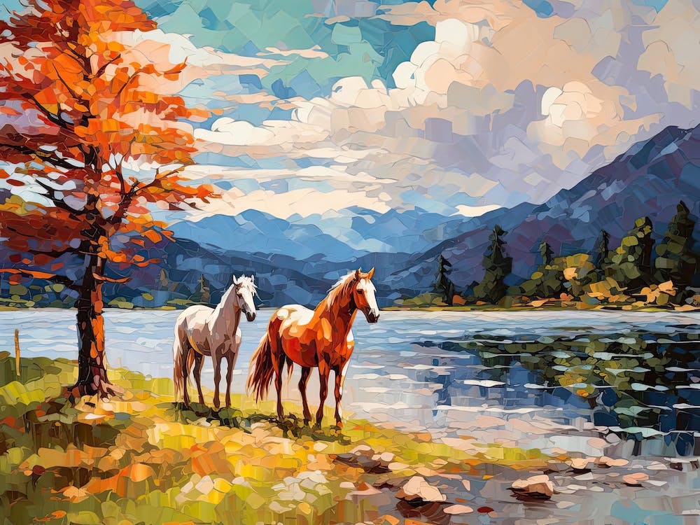 Horses Painting In Lake District, England, Landscape 4