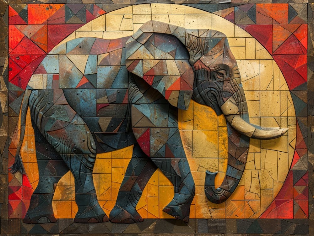 Neutral, Cubism Elephant Painting