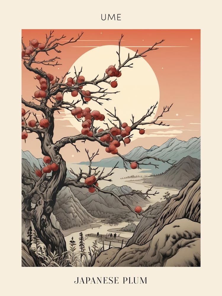 Ume Japanese Plum 1 Japanese Botanical Illustration Poster