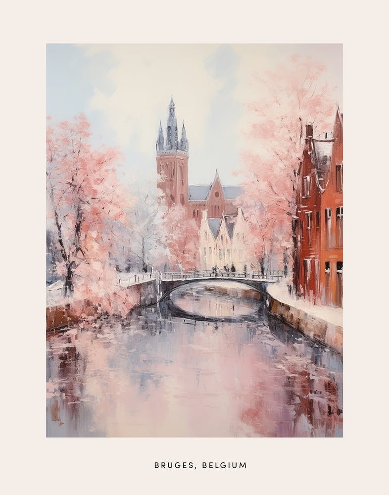 Dreamy Winter Painting Poster Bruges Belgium 1