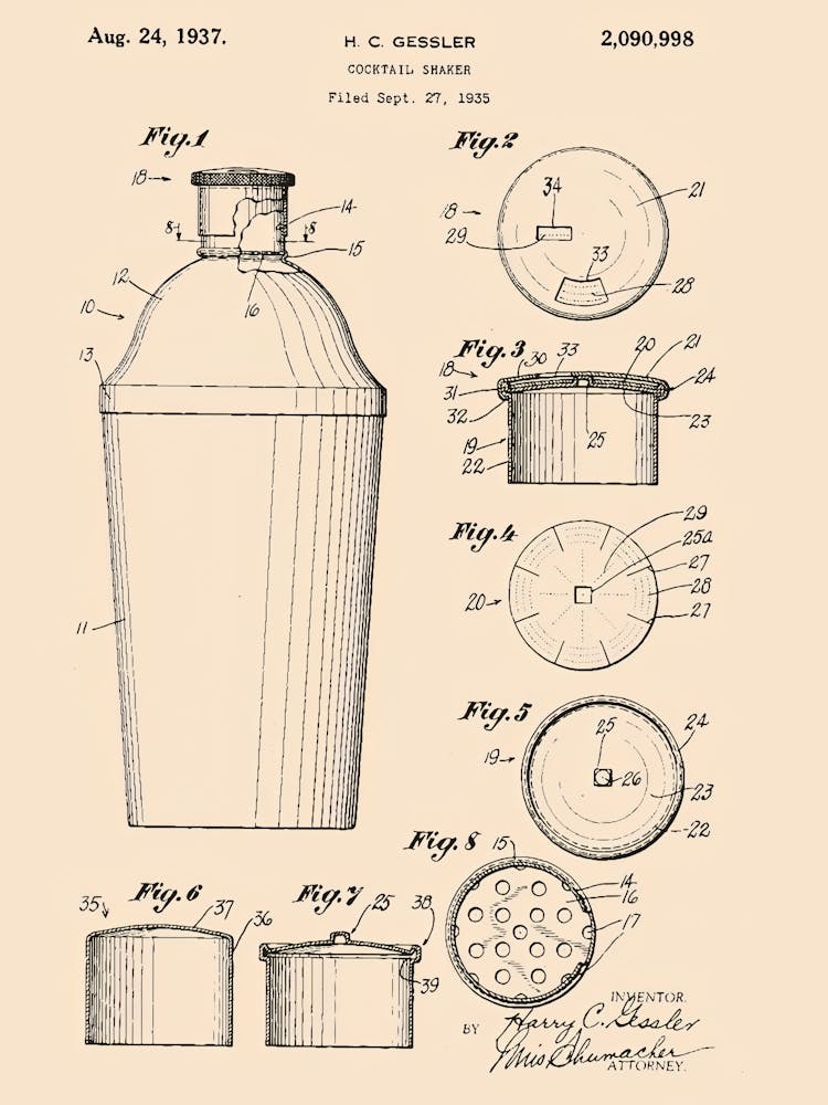 Cocltail Shaker Patent Patent Vintage Poster