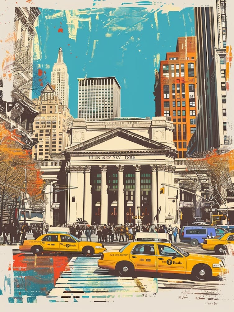 The New York Public Library New York Colourful Silkscreen Illustration 1