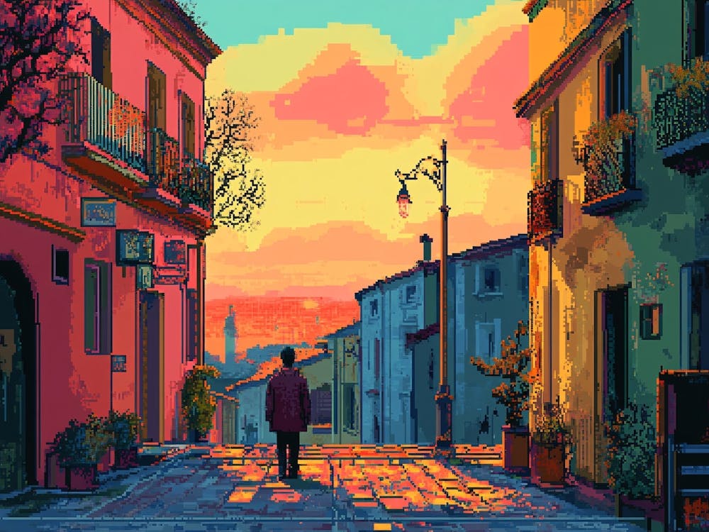 Street Scene At Sunset