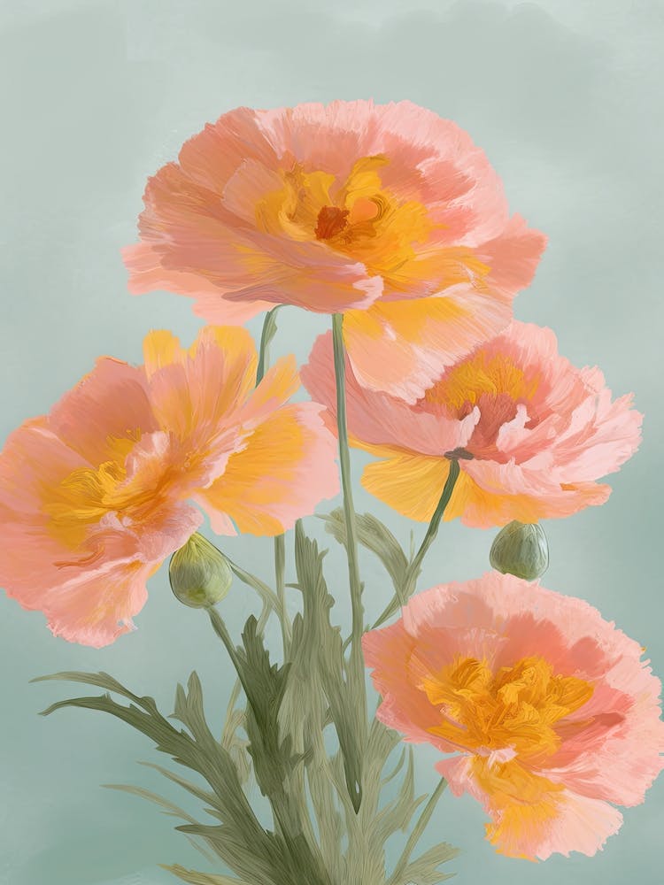 Peinture Acrylique de Fleurs de Souci Couleurs Pastel 1