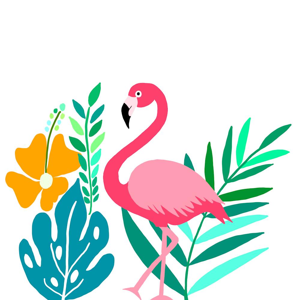 Pink Flamingo And Tropical Plants