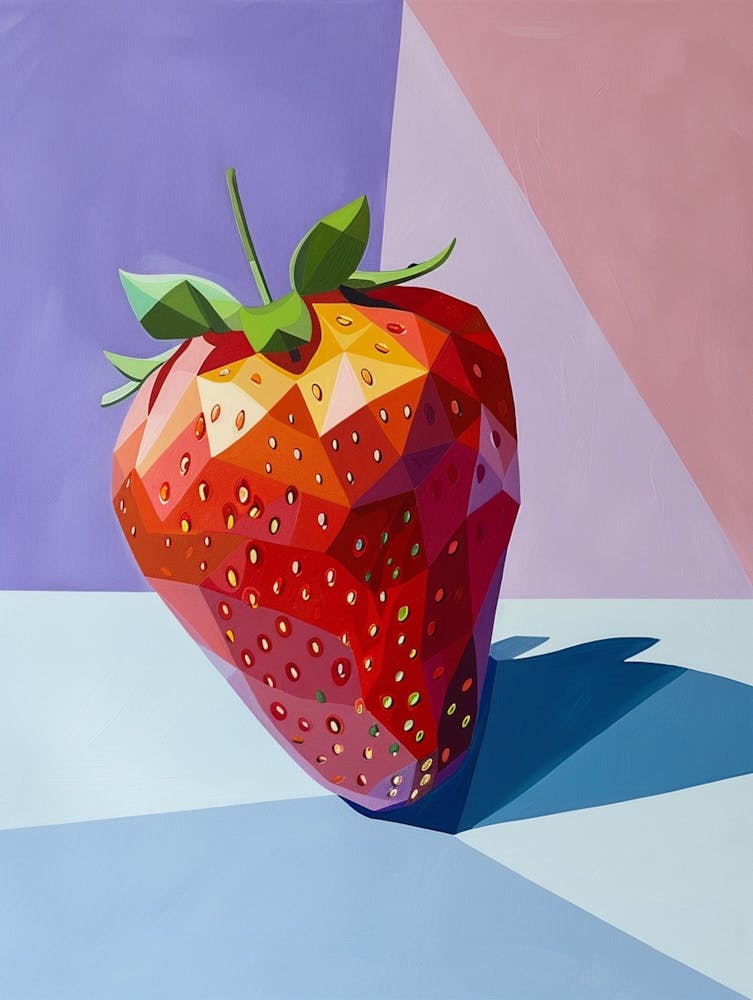 A Painting Of A Strawberry That Is Built Up With Geometrical Forms