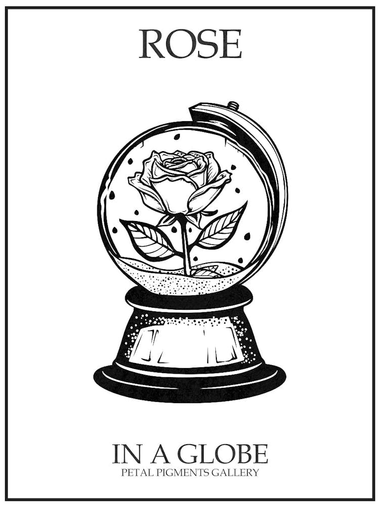 Rose In A Globe Line Drawing 3 Poster