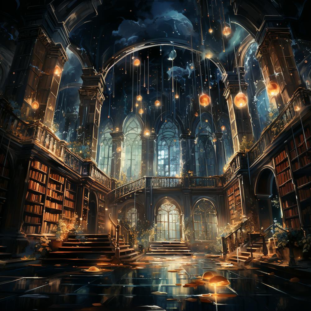 Enchanted Library At Night