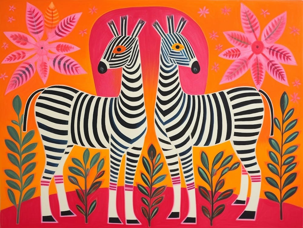 Zebra 3 Tierillustration im Folk-Stil