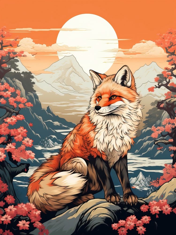 Fox Animal Drawing In The Style Of Ukiyo E 4