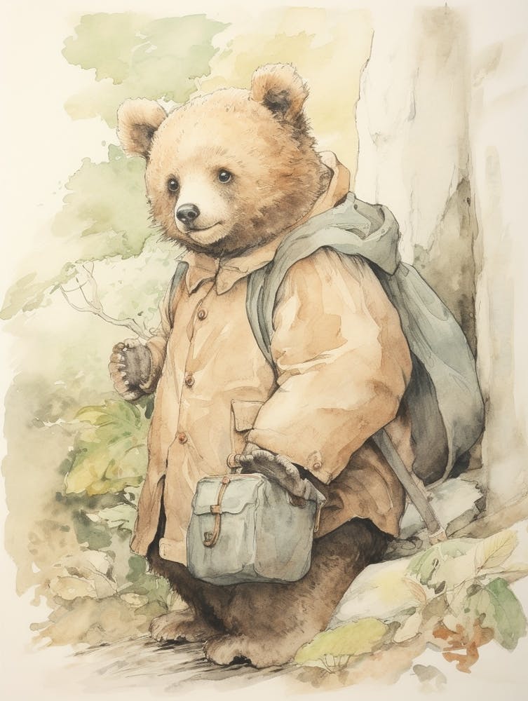 Storybook Animal Watercolour Brown Bear 2