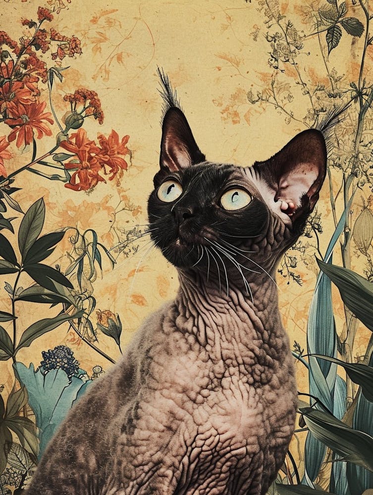 Cornish Rex Cat Japanese Illustration 1