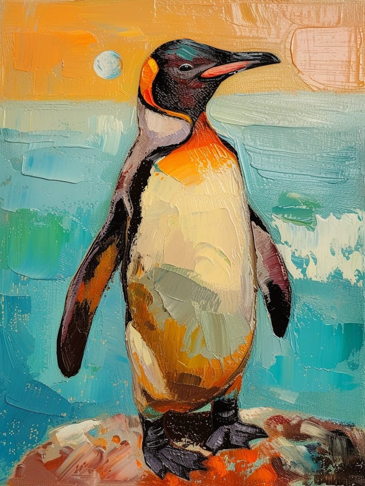 Galapagos Penguin Half Moon Island Colour Block Painting 5